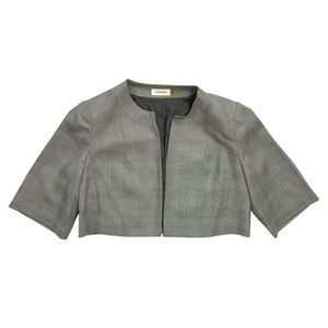 Calvin Klein Women's Gray Plaid Cropped Open Front Blazer Jacket Size 10